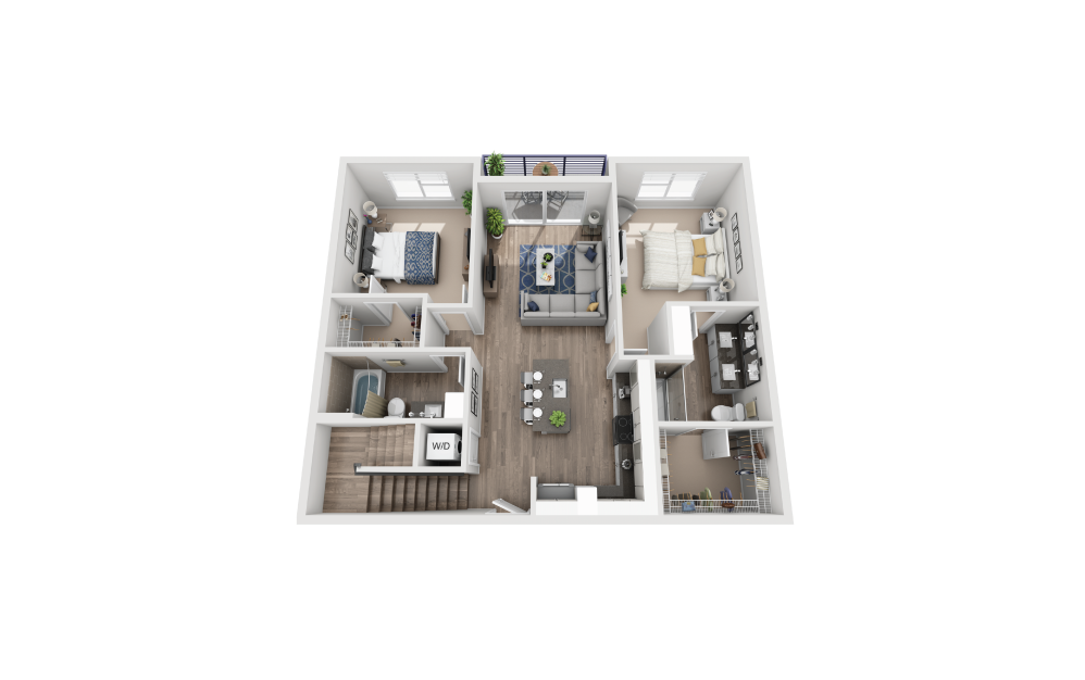 B7L - 2 bedroom floorplan layout with 2 bathrooms and 1380 square feet (Floor 1)