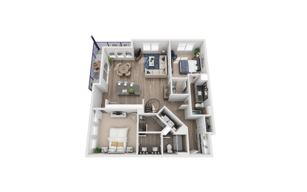 B8L - 2 bedroom floorplan layout with 2 bathrooms and 1464 square feet (Floor 1)