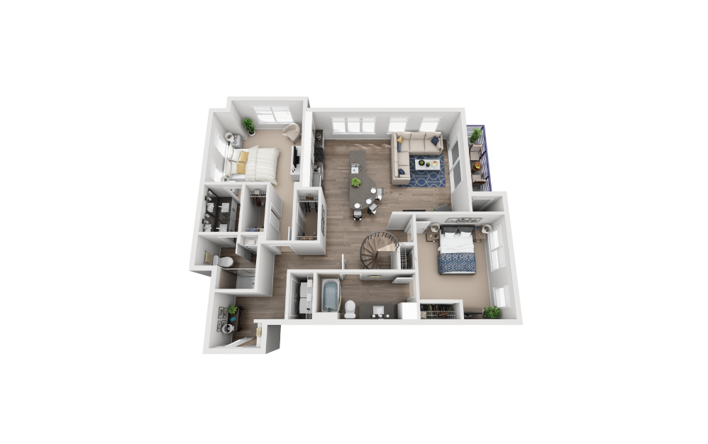 B9L - 2 bedroom floorplan layout with 2 bathrooms and 1474 square feet (Floor 1)