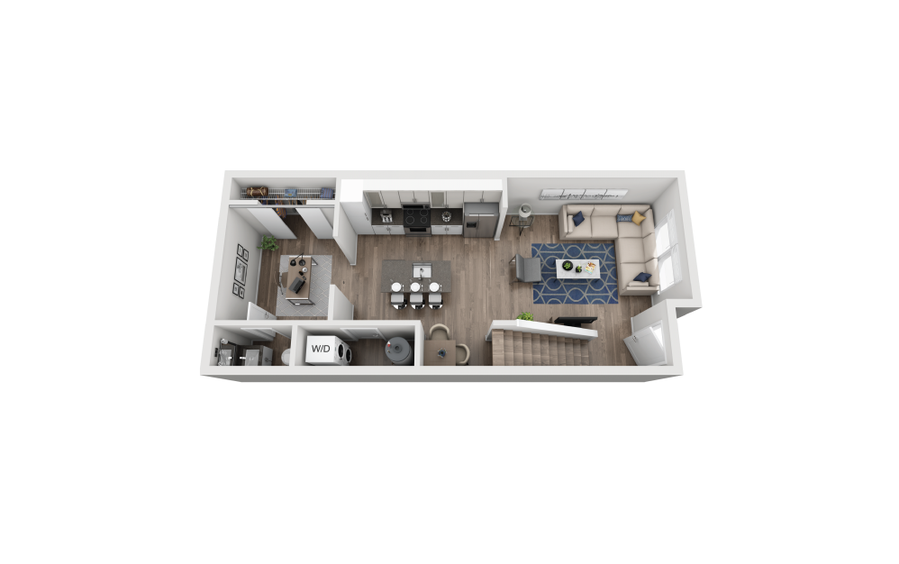 TH2 - 1 bedroom floorplan layout with 1.5 bathroom and 862 square feet (Floor 1)