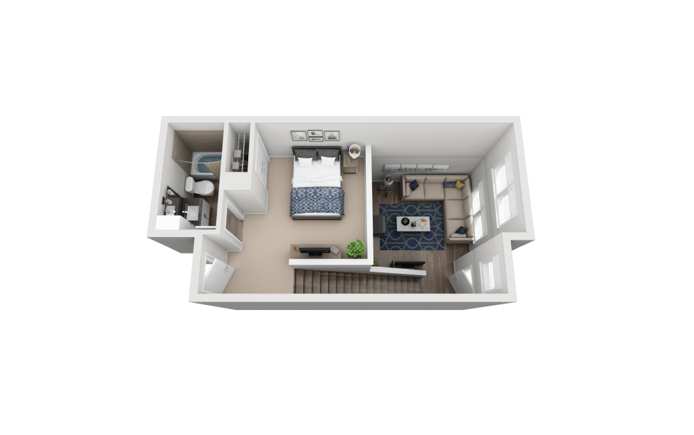 TH2 - 1 bedroom floorplan layout with 1.5 bathroom and 862 square feet (Floor 2)