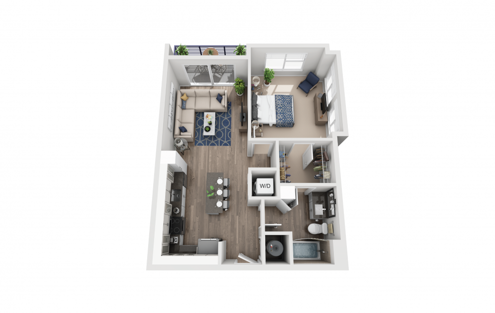 A2 - 1 bedroom floorplan layout with 1 bath and 758 square feet.