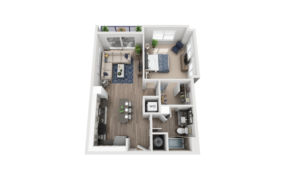 A2 - 1 bedroom floorplan layout with 1 bathroom and 758 square feet