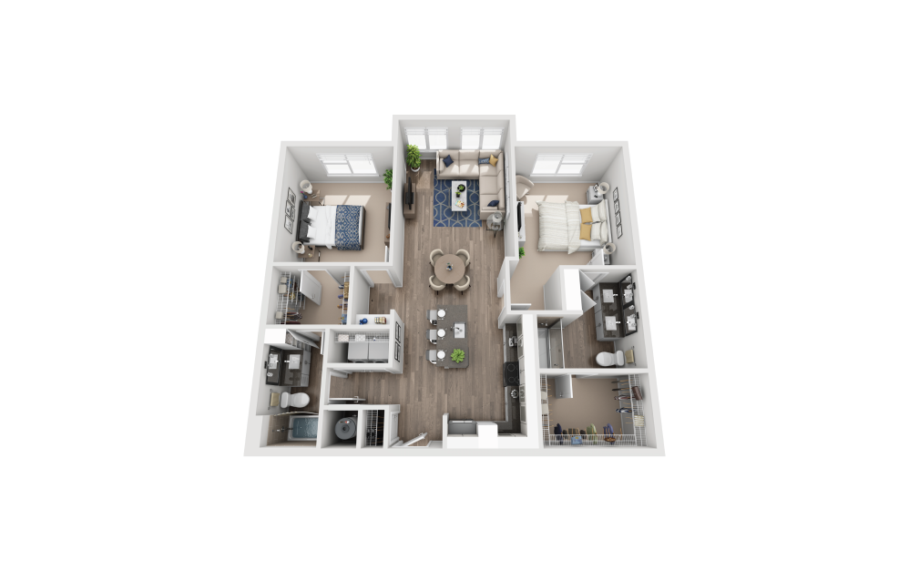 B2 - 2 bedroom floorplan layout with 2 bathrooms and 1207 square feet