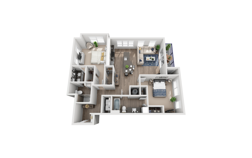 B5 - 2 bedroom floorplan layout with 2 bathrooms and 1235 square feet