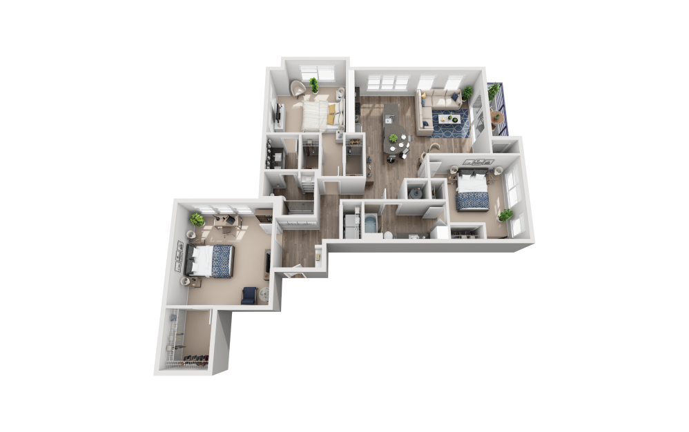 C1 - 3 bedroom floorplan layout with 2 bathrooms and 1556 square feet