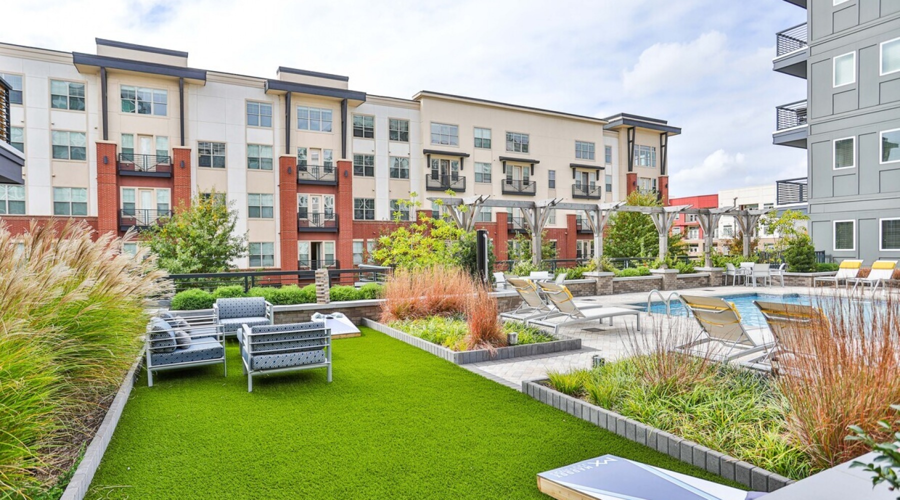 Common space Well-kept outdoor hangout space with seating