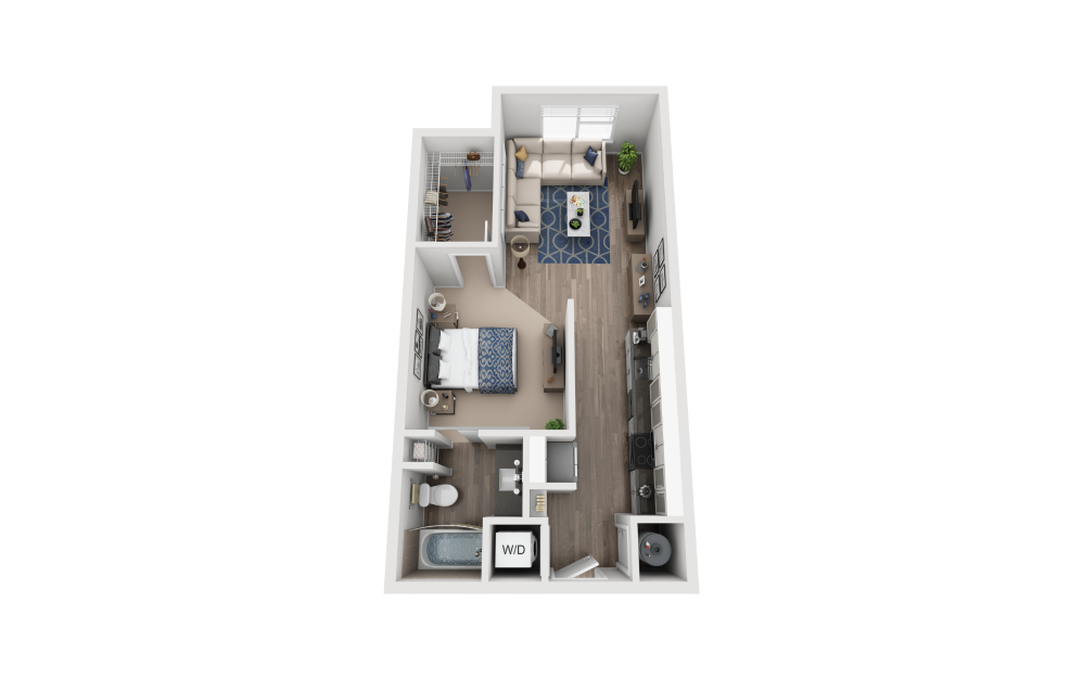 S1 - Studio floorplan layout with 1 bathroom and 588 square feet