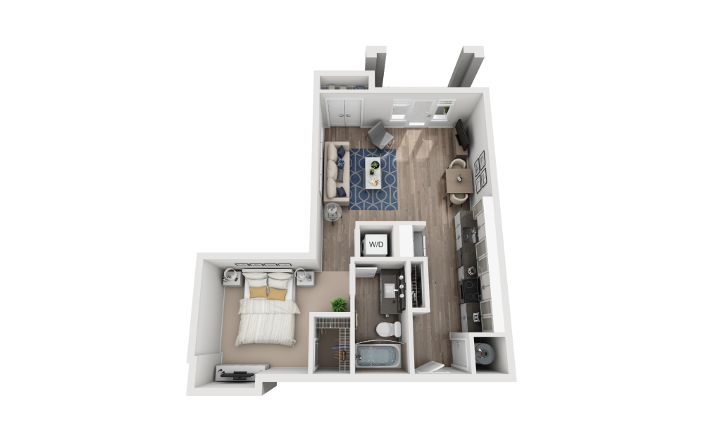 S4 - Studio floorplan layout with 1 bathroom and 681 square feet