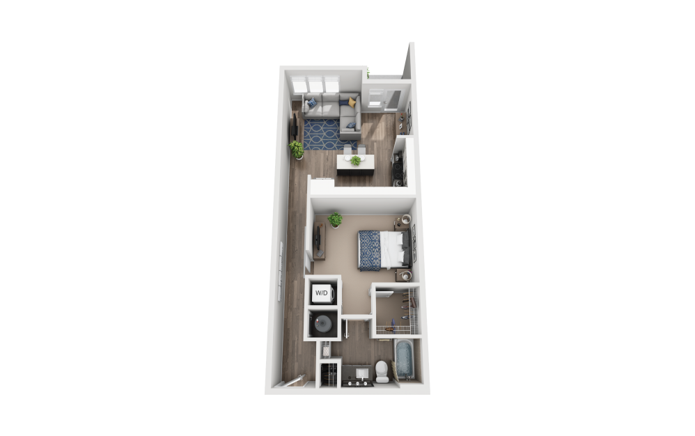 S6 - Studio floorplan layout with 1 bathroom and 734 square feet