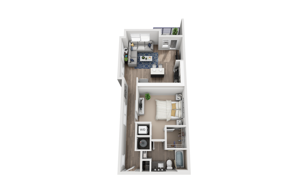 S7 - Studio floorplan layout with 1 bathroom and 760 square feet