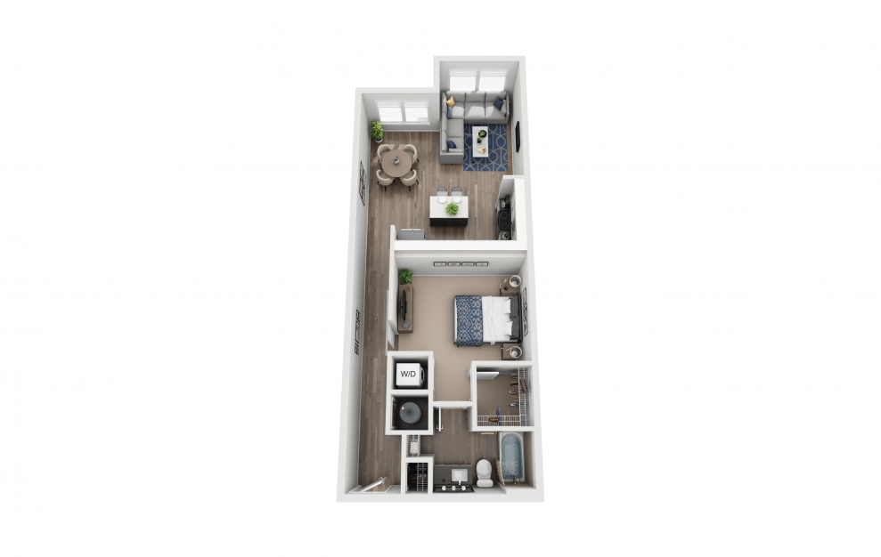 S8 - Studio floorplan layout with 1 bath and 785 square feet.