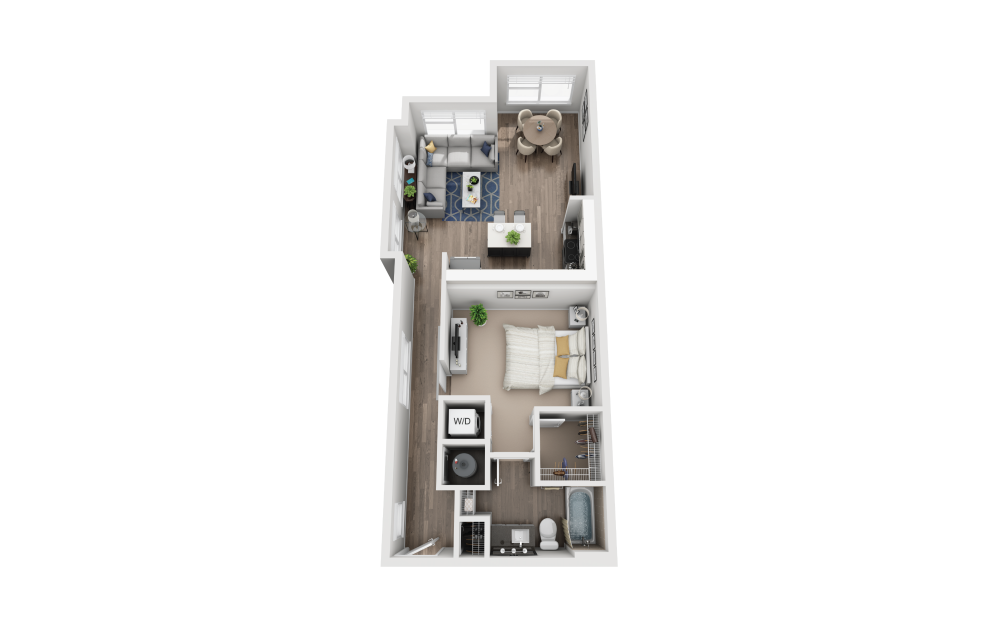 S9 - Studio floorplan layout with 1 bathroom and 802 square feet